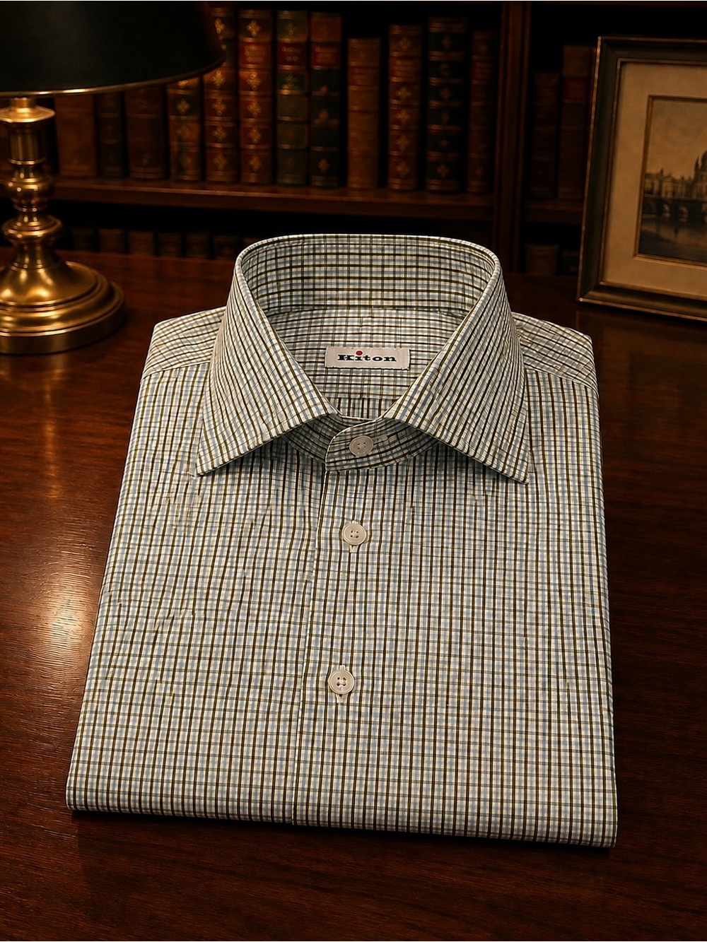 Kiton Green and Brown Checked Dress Shirt